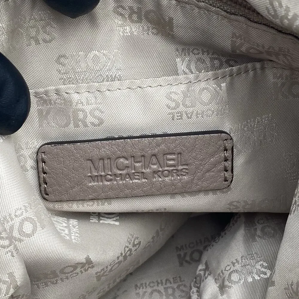 Michael Kors Taupe Hobo Shoulder Bag Soft Pebbled Leather Gold Chain Hardware